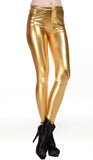 BIVIGAOS Fashion Gothic Punk Rock Style Gold Metallic Color Sexy PU Faux Leather Leggings - ladies Shapewear 