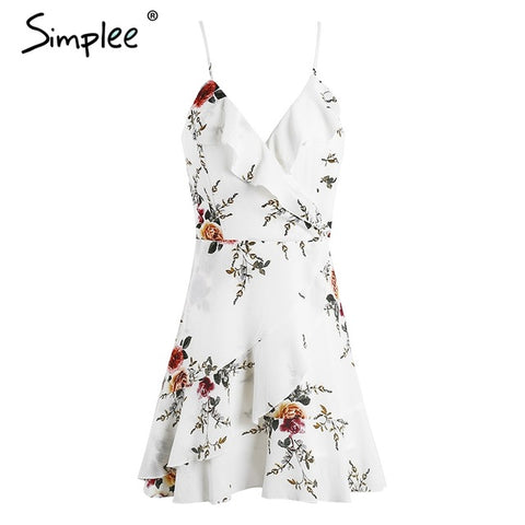 Simplee A-line ruffles floral print Casual party short dress - ladies Shapewear 