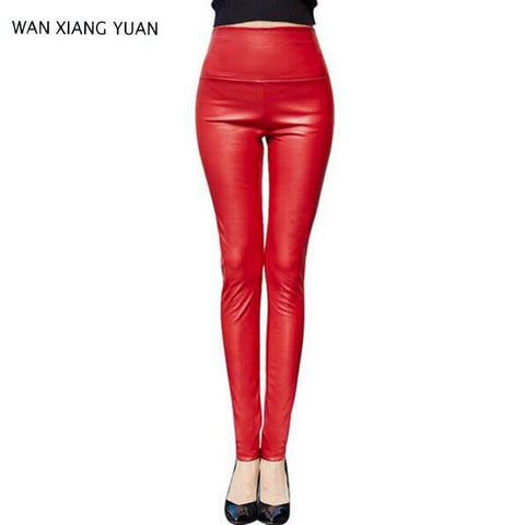 Autumn winter Women High Waist PU Leather Pencil Leggings - ladies Shapewear 