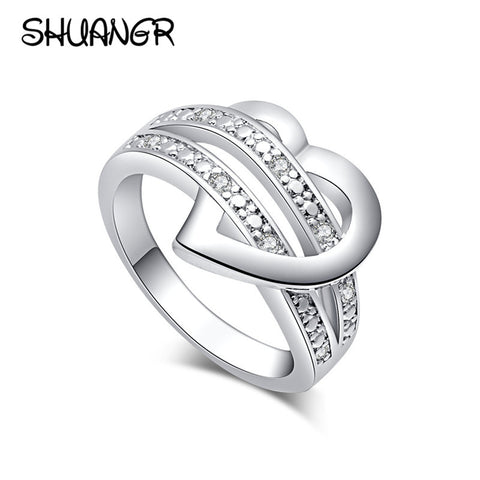 SHUANGR Silver-Color Heart Love Women Wedding Ring - ladies Shapewear 