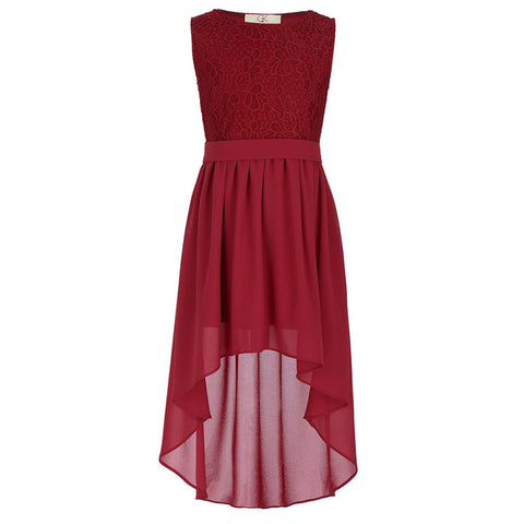 Kids Sleeveless Crew Neck High Low Lace Flower Girl Dresses - ladies Shapewear 