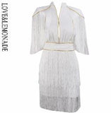 Love&Lemonade  Sexy Collar  Cut Out Tassel Splice Party Dress Black/White - ladies Shapewear 
