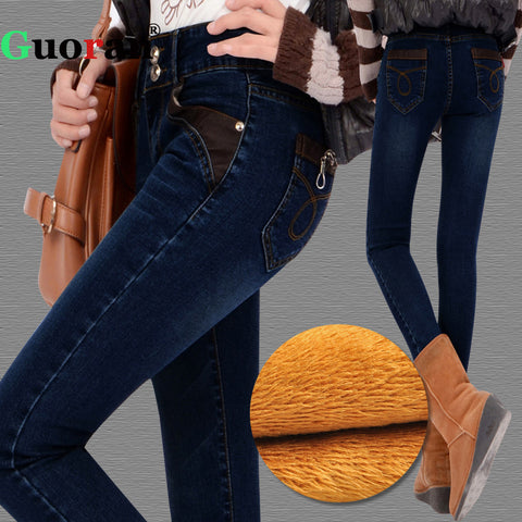 {Guoran} Super Warm Thick Jeans Pants For Women - ladies Shapewear 