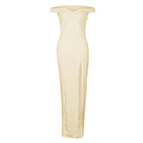 OHVERA Vintage Side Split Off Shoulder  Summer Sexy Party Long Dress - ladies Shapewear 