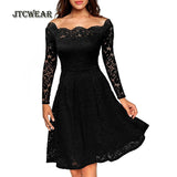 JTCWEAR Sexy Lace Slash Neck Long Sleeve Dress - ladies Shapewear 
