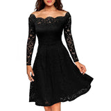 JTCWEAR Sexy Lace Slash Neck Long Sleeve Dress - ladies Shapewear 