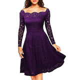 JTCWEAR Sexy Lace Slash Neck Long Sleeve Dress - ladies Shapewear 