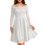 JTCWEAR Sexy Lace Slash Neck Long Sleeve Dress - ladies Shapewear 