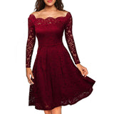 JTCWEAR Sexy Lace Slash Neck Long Sleeve Dress - ladies Shapewear 