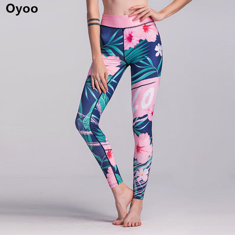 Oyoo Rainforest Pink Flowers Printed Workout Leggings - ladies Shapewear 