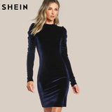 SHEIN Puff Sleeve Velvet Pencil Dress Party Dresses - ladies Shapewear 