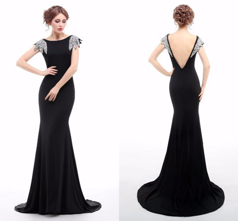 Real Image Black Evening Dress Long Mermaid Sexy Backless - ladies Shapewear 