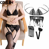 4PCS Sexy Lace Open Crotch G-String + Bra + Net Socks + Sling Lingerie - ladies Shapewear 