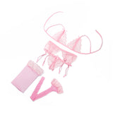 4PCS Sexy Lace Open Crotch G-String + Bra + Net Socks + Sling Lingerie - ladies Shapewear 