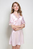 Sexy Women Satin Sleepwear Silk Nightgown Half Sleeve Embroidery Nightdress - ladies Shapewear 