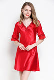 Sexy Women Satin Sleepwear Silk Nightgown Half Sleeve Embroidery Nightdress - ladies Shapewear 