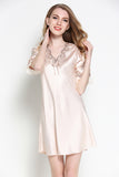 Sexy Women Satin Sleepwear Silk Nightgown Half Sleeve Embroidery Nightdress - ladies Shapewear 
