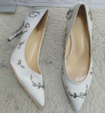 Ornamental Filigree Leaves Spiralling Naturally Up Heel White Women Wedding Shoes - ladies Shapewear 