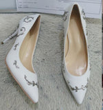 Ornamental Filigree Leaves Spiralling Naturally Up Heel White Women Wedding Shoes - ladies Shapewear 
