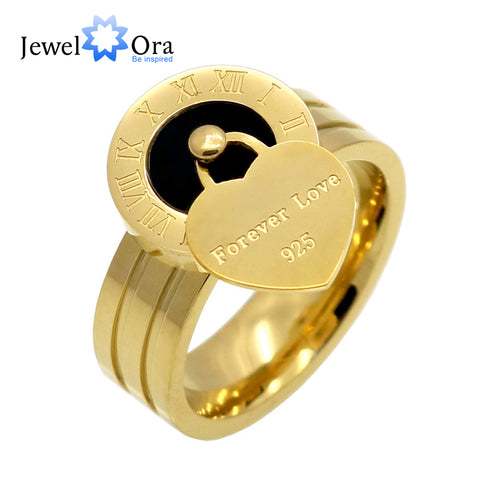 Forever Love Rome Numerals Heart Ring Stainless Steel Rings - ladies Shapewear 
