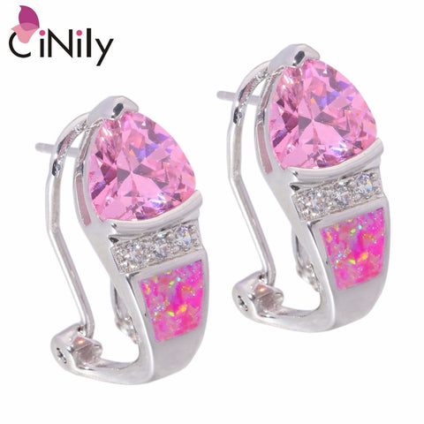 CiNily Created Pink Fire Silver Plated Earrings - ladies Shapewear 