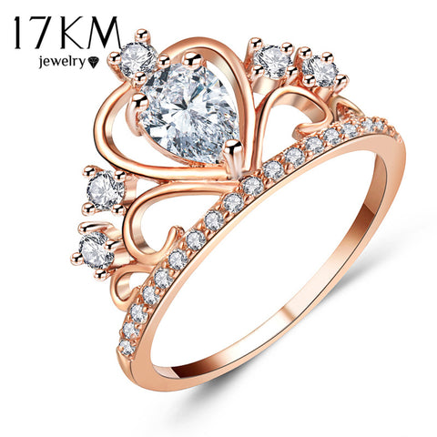 17KM Wedding Jewelry Finger Crystal Heart Crown Rings For Women - ladies Shapewear 