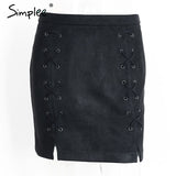 Simplee Autumn lace up leather suede pencil skirt - ladies Shapewear 