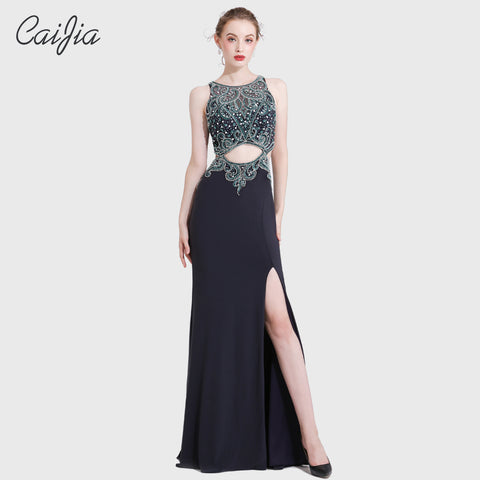 Caijia New Fashion Black Elegant Embroidery Sleeveless Long Evening Dress - ladies Shapewear 