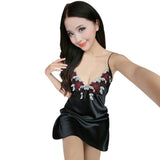 New Women Nightgown Sexy Lace Floral Deep V-neck Satin Silk Nightdress - ladies Shapewear 