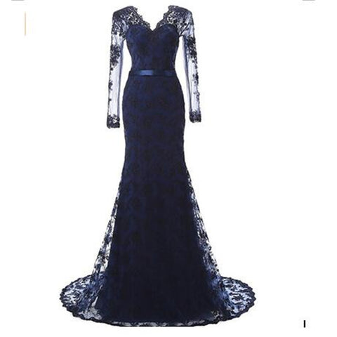 Sexy Backless See Through Long Sleeve Lace Mermaid Evening Dress - ladies Shapewear 