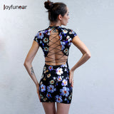 Joyfunear Fashion Back Tie Up Print Summer Dress Sexy Short Sleeve Elegant Mini Dress - ladies Shapewear 