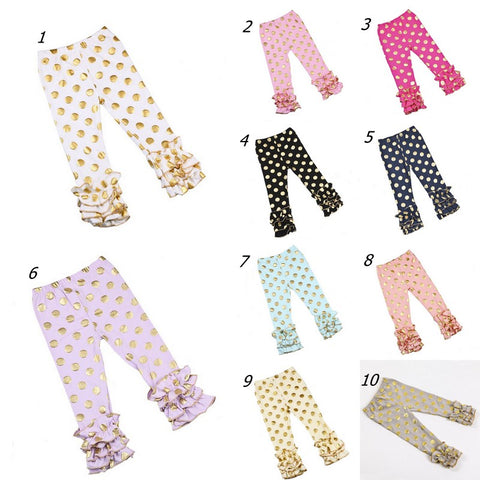 Gold Polka Dot Leggings,gold star Pants,Girls Pants,baby Pants - ladies Shapewear 