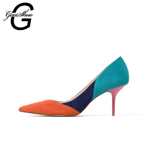 GENSHUO Mixed Color Pointed Toe High Heels Shoes - ladies Shapewear 