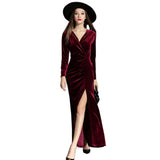 Autumn Winter Evening Party Dresses Red Velvet Dress - ladies Shapewear 