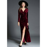Autumn Winter Evening Party Dresses Red Velvet Dress - ladies Shapewear 