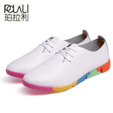 POLALI Autumn spring new lace leather women flat white shoes - ladies Shapewear 