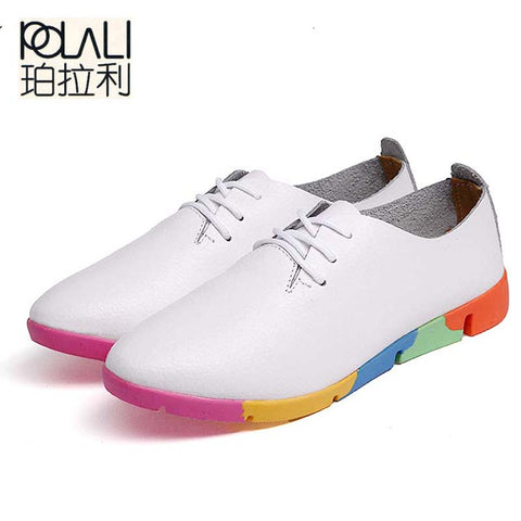 POLALI Autumn spring new lace leather women flat white shoes - ladies Shapewear 