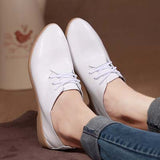 POLALI Autumn spring new lace leather women flat white shoes - ladies Shapewear 