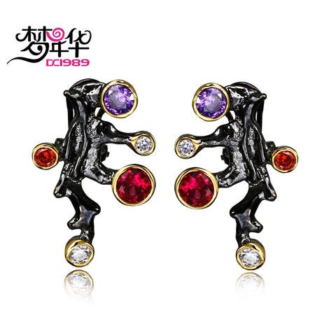 Gothic Design Long Stud Earrings Women Purple Red CZ Stone - ladies Shapewear 