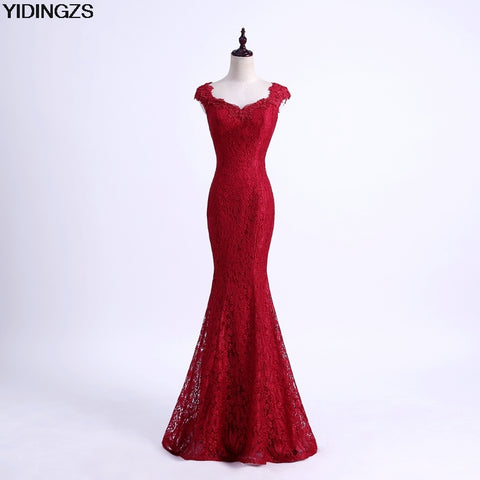 YIDINGZS Elegant Beads Lace Mermaid Long Evening Dress - ladies Shapewear 