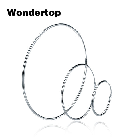WONDERTOP Authentic Sterling Silver Simple Circle Round Hoop Earring - ladies Shapewear 