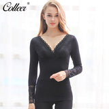 Woman Warm Sexy Solid Slim Elastic Ladies Thermal Underwear Set Sleepwear Pajamas - ladies Shapewear 