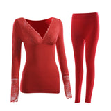 Woman Warm Sexy Solid Slim Elastic Ladies Thermal Underwear Set Sleepwear Pajamas - ladies Shapewear 