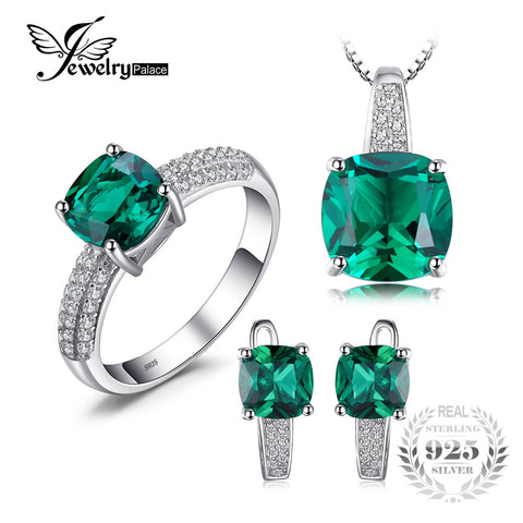 JewelryPalace Emerald Ring Pendant Clip Earrings Jewelry Set - ladies Shapewear 