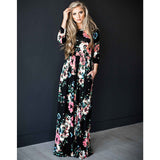 Sexy Women Floral Print 3/4 Sleeve Boho Ladies Long Maxi - ladies Shapewear 