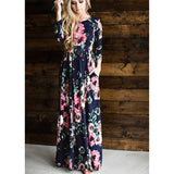Sexy Women Floral Print 3/4 Sleeve Boho Ladies Long Maxi - ladies Shapewear 