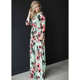 Sexy Women Floral Print 3/4 Sleeve Boho Ladies Long Maxi - ladies Shapewear 