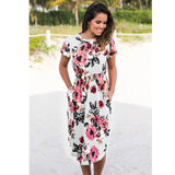 Sexy Women Floral Print 3/4 Sleeve Boho Ladies Long Maxi - ladies Shapewear 