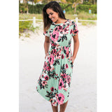 Sexy Women Floral Print 3/4 Sleeve Boho Ladies Long Maxi - ladies Shapewear 