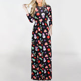 Sexy Women Floral Print 3/4 Sleeve Boho Ladies Long Maxi - ladies Shapewear 